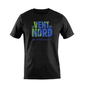 Un T-Shirt Homme - Vent du Nord / 20 PRINTEMPS comportant la mention "le vent du nord".